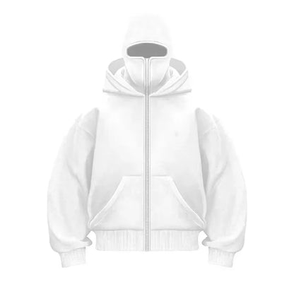 Men and Women Balaclava Y2K Gothic Harajuku Winter Warm New Item Double Hooded Sweatshirt Men'S Hooded Mask Zipper Sports Jacket