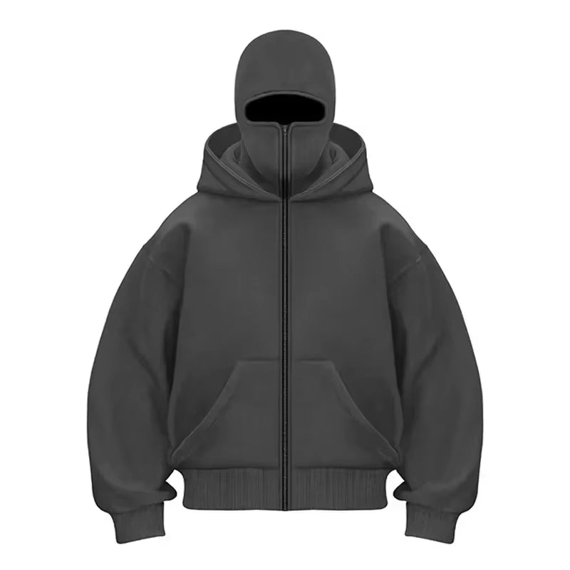 Men and Women Balaclava Y2K Gothic Harajuku Winter Warm New Item Double Hooded Sweatshirt Men'S Hooded Mask Zipper Sports Jacket