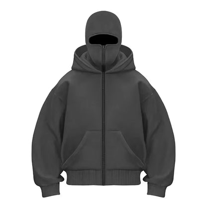 Men and Women Balaclava Y2K Gothic Harajuku Winter Warm New Item Double Hooded Sweatshirt Men'S Hooded Mask Zipper Sports Jacket
