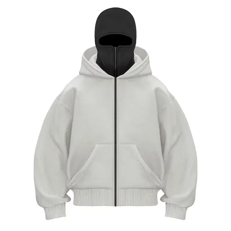 Men and Women Balaclava Y2K Gothic Harajuku Winter Warm New Item Double Hooded Sweatshirt Men'S Hooded Mask Zipper Sports Jacket