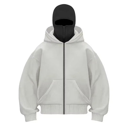 Men and Women Balaclava Y2K Gothic Harajuku Winter Warm New Item Double Hooded Sweatshirt Men'S Hooded Mask Zipper Sports Jacket