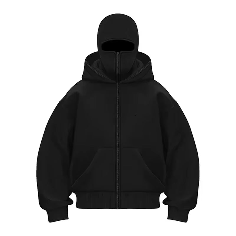 Men and Women Balaclava Y2K Gothic Harajuku Winter Warm New Item Double Hooded Sweatshirt Men'S Hooded Mask Zipper Sports Jacket