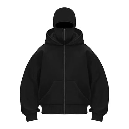 Men and Women Balaclava Y2K Gothic Harajuku Winter Warm New Item Double Hooded Sweatshirt Men'S Hooded Mask Zipper Sports Jacket